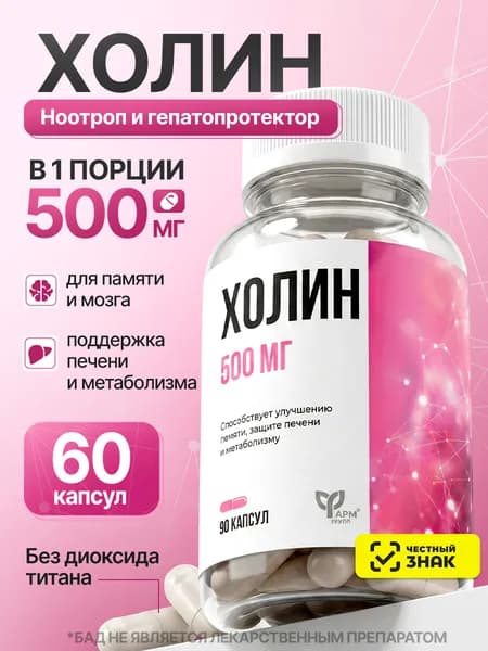 Холин битартрат 500 мг 90 капсул для мозга и памяти, витамин В4