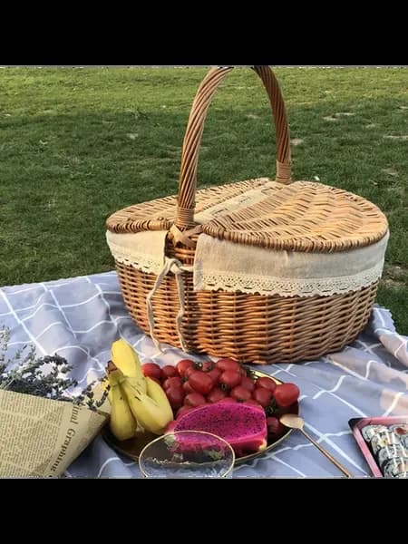 Плетёная корзина для пикника с крышкой и ручкой, для дачи