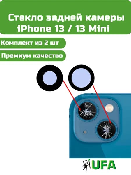 Стекло камеры iPhone 13 / 13 Mini (комплект 2 шт) Премиум качество