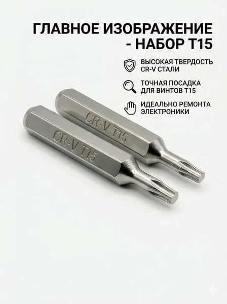 Прецизионные биты Т15 с шестигранным хвостом 4 мм, набор 2 шт, сталь CR-V, закаленные, для ремонта смартфонов и высокоремонтной электроники