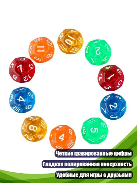 Прозрачные 12-гранные цифровые кости