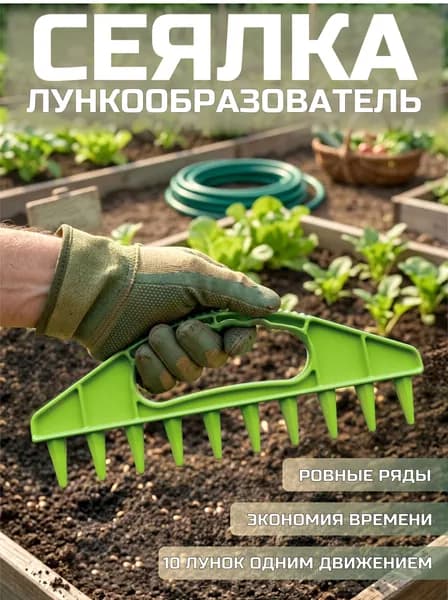 Сеялка для семян ручная, разбрасыватель, лункообразователь для рассады, гребенка зеленая