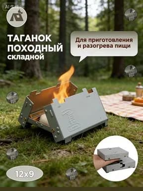 Печь походная складная таганок для сухого горючего и щепок мини горелка туристическая из нержавеющей стали для кемпинга нагрузка до 9 кг