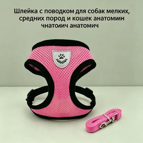 Шлейка с поводком для собак мелких, средних пород и кошек анатомическая