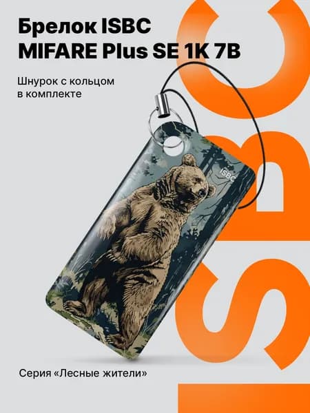 Ключ-карта RFID-брелок MIFARE MIFARE Plus SE 1K 7B для домофона и СКУД, ISBC, Медведь