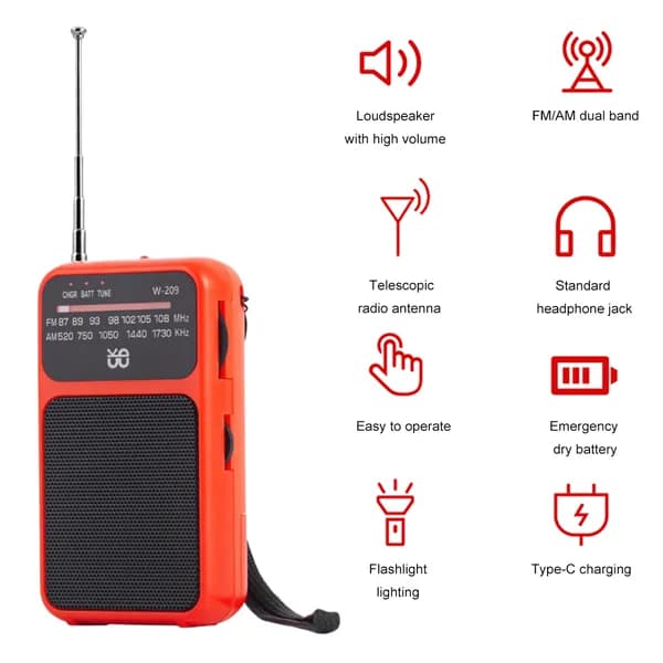 milochic Магнитола Портативное карманное AM FM-радио с батарейным питанием, указательное радио, встроенный динамик, красный