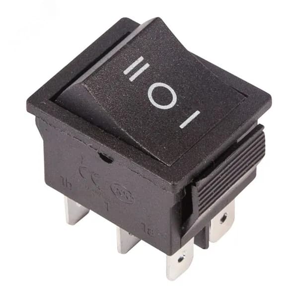 Выключатель клавишный 250V 15А (6c) ON-OFF-ON черный с нейтралью 36-2370 1шт