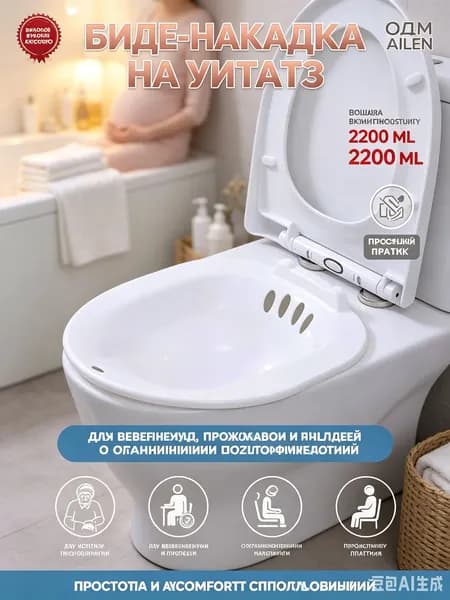 Ванночка сидячая, Биде для подмывания, Накладка на унитаз, послеродовая, послеоперационная , без помпы Серый с крючком