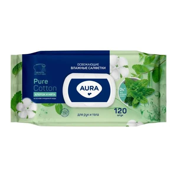 Салфетки влажные Aura Family Big-Pack освежающие с крышкой 120шт