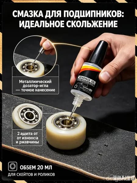 Смазка для подшипников жидкая, Масло 20 мл - Дозатор-игла, для ухода за скейтбордом роликами лонгбордом и трюковым самокатом