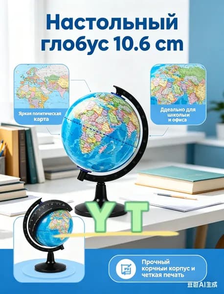 Глобус настольный 10.6 см сувенирный, политическая карта мира - маленький интерьерный глобус для детей и школы, подарок в офис