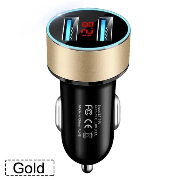 Автомобильное зарядное устройство с двумя USB портами 3.1A и вольтметром, универсальный адаптер для прикуривателя 12-24V