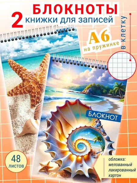 Блокнот в клетку А6 на пружине в офис морской Набор 2 шт.