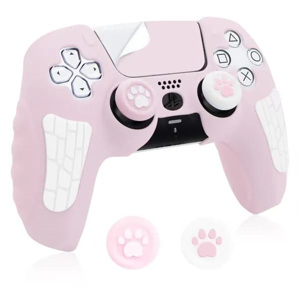 PlayVital Чехол-накладка из силикона для PS5 DualSense Edge Guardian Edition, мягкий, противоскользящий, с насадками на стики, розовый/фиолетовый/синий
