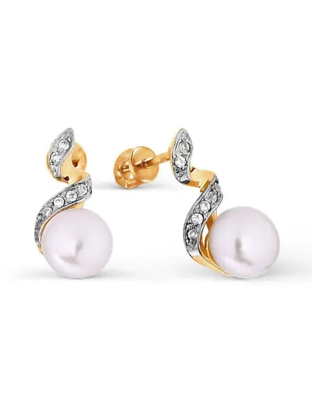 Серьги женские серебряные 925 пробы с жемчугом и фианитами, КОЮЗ Топаз