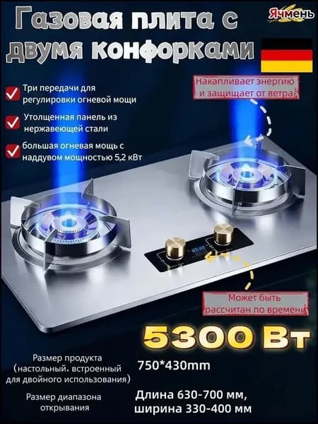 Немецкая высококачественная двухконфорочная газовая плита на природном газе, с возможностью регулировки по времени, столешница из нержавеющей стали