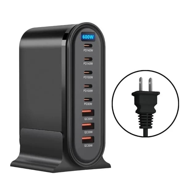 Высокая скорость 600W USB C Зарядное устройство PD100W для смартфонов планшеты, Черный - US