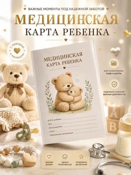Медицинская карта ребенка, официальная форма 026/у-2000 для школы, садика и спортивные секции, А4