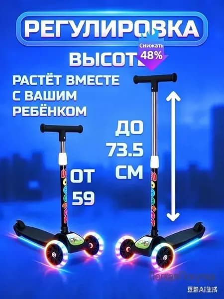 Самокат трехколесный, черный