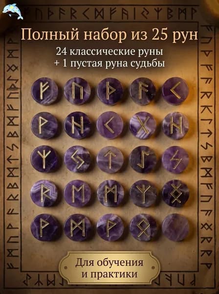 Скандинавские руны, набор вырезанных вручную гадательных рун, набор из 25 натуральных аметистов
