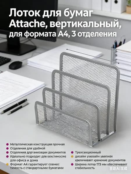Подставка сетчатая металлическая 3 отделения черная, для писем