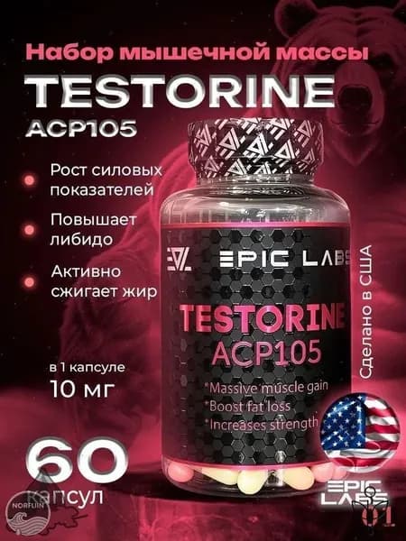 Анаболический комплекс Epic Labs Testorine (ACP-105) 60 капсул, для роста мышечной массы, рост силы, рельеф тела, для мужчин