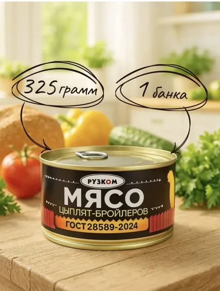 Мясо цыплят - бройлеров в собственном соку 325г 1 банка