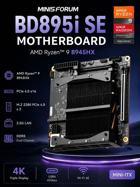 MINISFORUM Мини-ПК MINISFORUM BD895i SE (AMD Ryzen 9 8945H, RAM Отсутствует, AMD Radeon 610M, ), черный