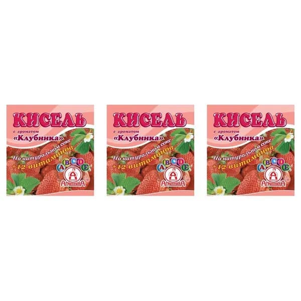 Агриппина Кисель с ароматом Клубника, 220 г, 3 шт