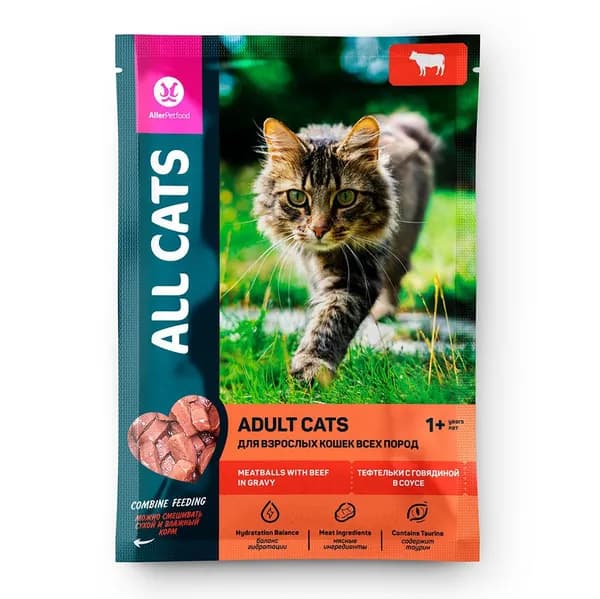 Влажный корм для кошек All Cats тефтельки говядина в соусе 85г