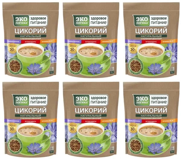 Экологика Цикорий растворимый Здоровое питание, 100% натуральный сублимированный классический, 75 гр, 6 шт