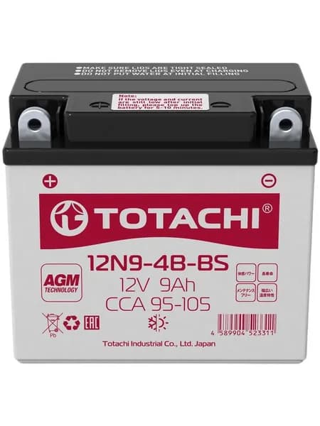 Аккумулятор для мото TOTACHI AGM 9A/h 12V 135х134х74 (+-) 12N9-4B-BS сухозаряженный (CMF 1209)