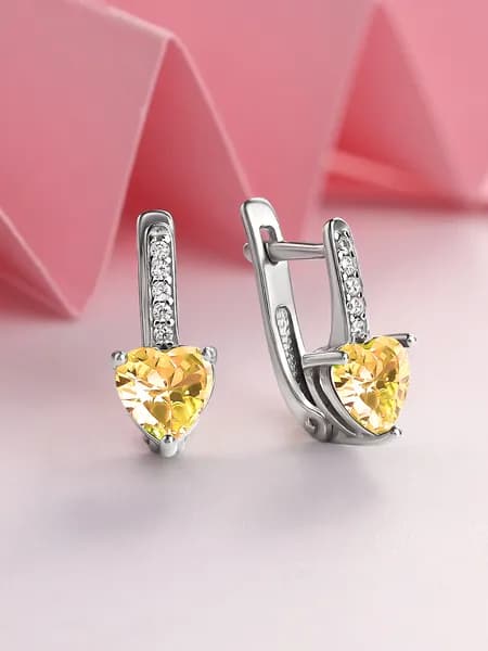Детские серьги сердечки с фианитами серебро 925