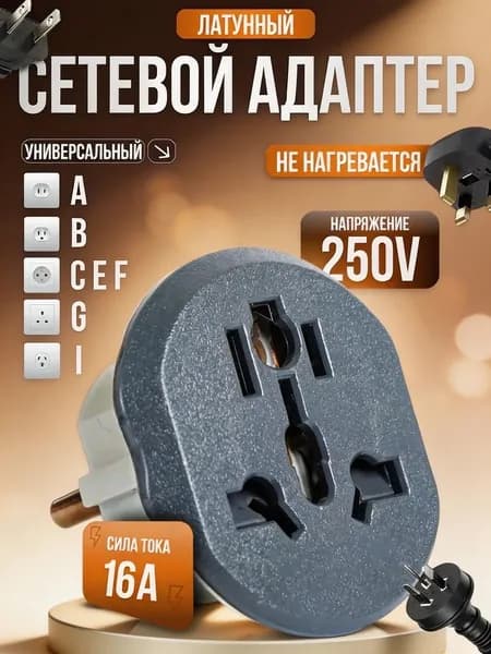 Сетевой адаптер переходник с китайской вилки на российскую розетку, серый,1 штука