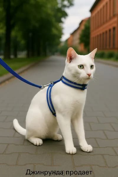 Шлейка для кошек, ОГ 21-35 см, светоотражающая, поводок 120 см, синий