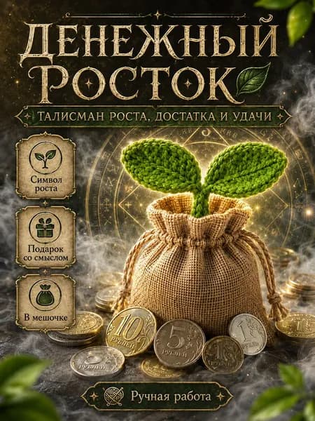 Вязаный росток в мешочке - символ роста и удачи, декор для наушников.