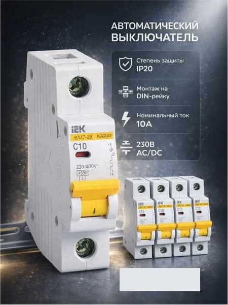 IEK Автоматический выключатель ВА47-29 1P C 10А 4,5кА