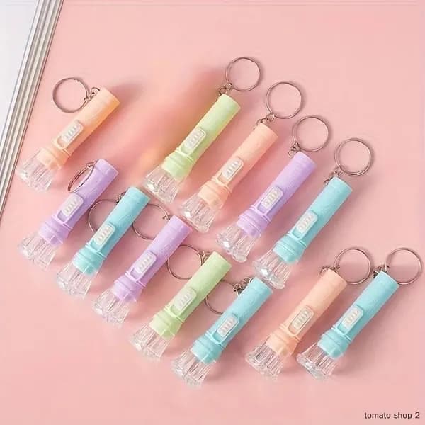 12 шт. мини-фонарики LED "Макарон" с брелоком, разноцветные портативные фонарики для ключей