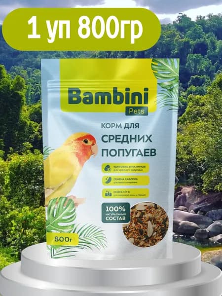Bambini Pets Сухой корм для средних попугаев, 800гр