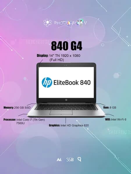 HP HP EliteBook 840 G4, Как новый Ноутбук 14", Intel Core i5-7300U, RAM 16 ГБ, HDD, SSD 256 ГБ, Intel UHD Graphics 620, Windows Pro, серебристый, Русская раскладка