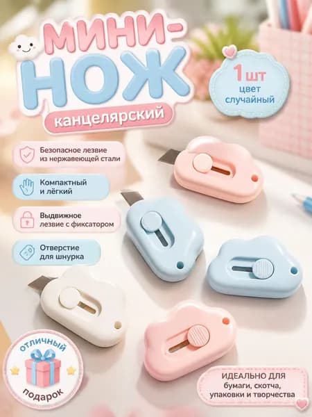 Мини-канцелярский нож в виде облака, безопасный портативный резак для распаковки посылок и бумаги, выдвижное лезвие
