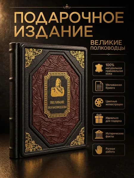 Подарочная книга Великие полководцы в кожаном переплете ручной работы эксклюзивное историческое издание с цветными иллюстрациями на мелованной бумаге | Кожевников Алексей Юрьевич