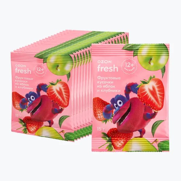 Фруктовые кусочки из яблока и клубники, 15 г х 20 шт, Ozon fresh