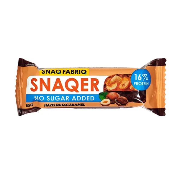 Батончик протеиновый глазированный SNAQER Фундук и карамель без сахара, Snaq Fabriq, 50г, Россия
