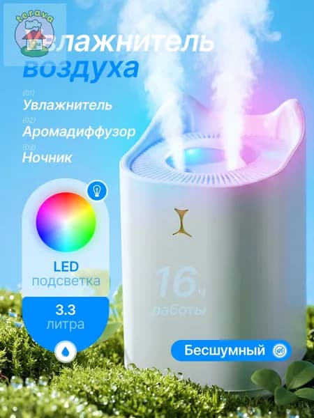 Увлажнитель воздуха Увлажнитель воздуха для дома настольный с подсветкой, белый