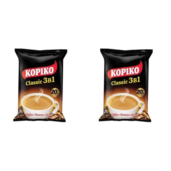 KOPIKO Кофейный напиток 3 в 1 Classic, 20 г, 20 пакетиков, 2 уп