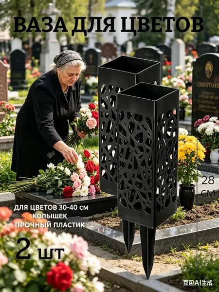 Ажурная ваза для цветов на колышке - Ритуальная ваза для кладбища оптом новинка