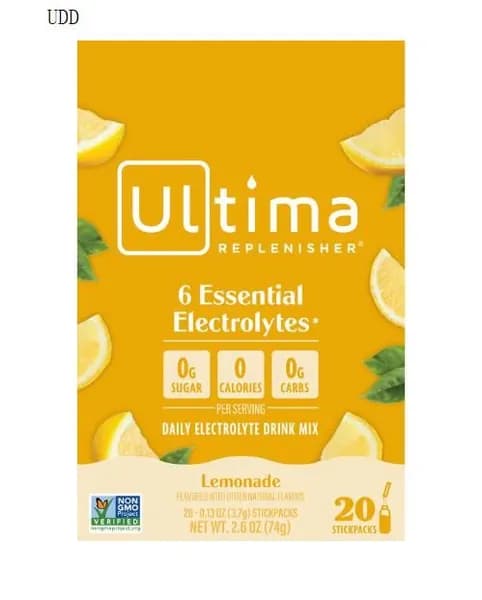Ultima Replenisher, порошок электролитов со вкусом лимонада, 20 пакетиков, 0,12 унций (3,5 г)
