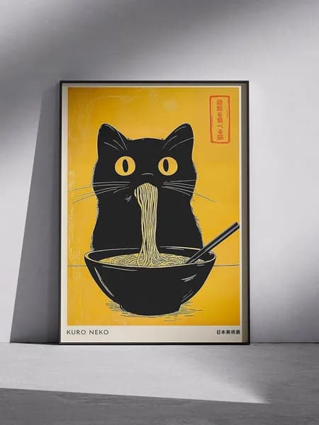 Постер "Кот с лапшой", 30 см х 21 см