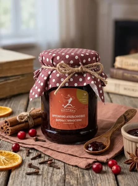 Варенье брусничное с апельсином и пряностями 0,25 л (330 гр)
